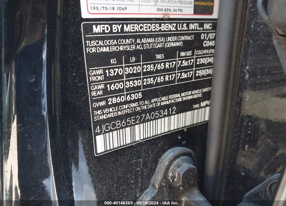 2007 MERCEDES-BENZ R 350 4MATIC VIN: 4JGCB65E27A053412