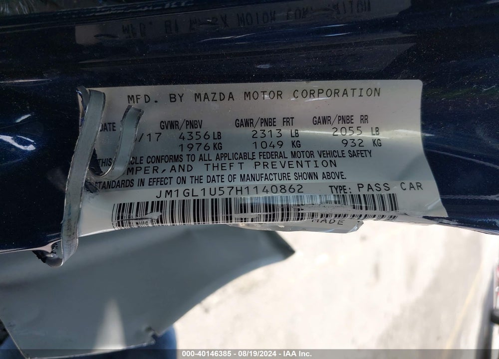 2017 MAZDA 6 SPORT VIN: JM1GL1U57H1140862