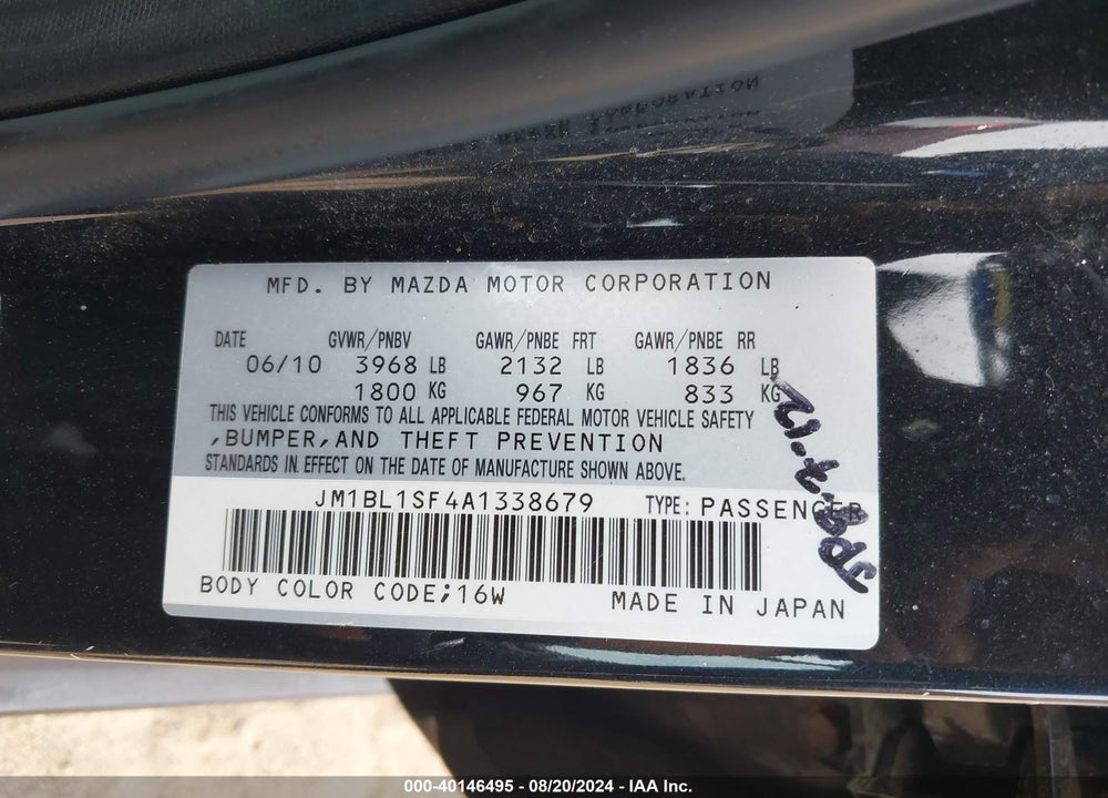 2010 MAZDA 3 I TOURING VIN: JM1BL1SF4A1338679