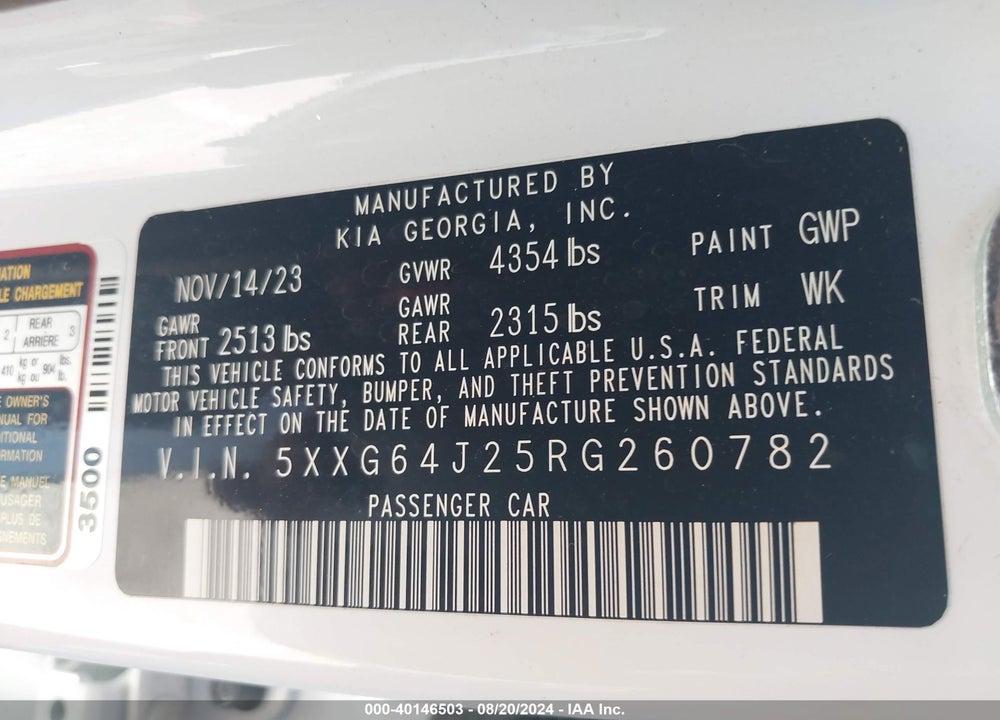 2024 KIA K5 GT LINE VIN: 5XXG64J25RG260782