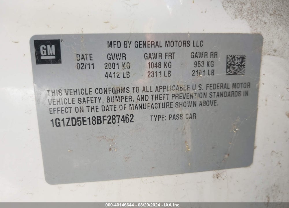 2011 CHEVROLET MALIBU 2LT VIN: 1G1ZD5E18BF287462