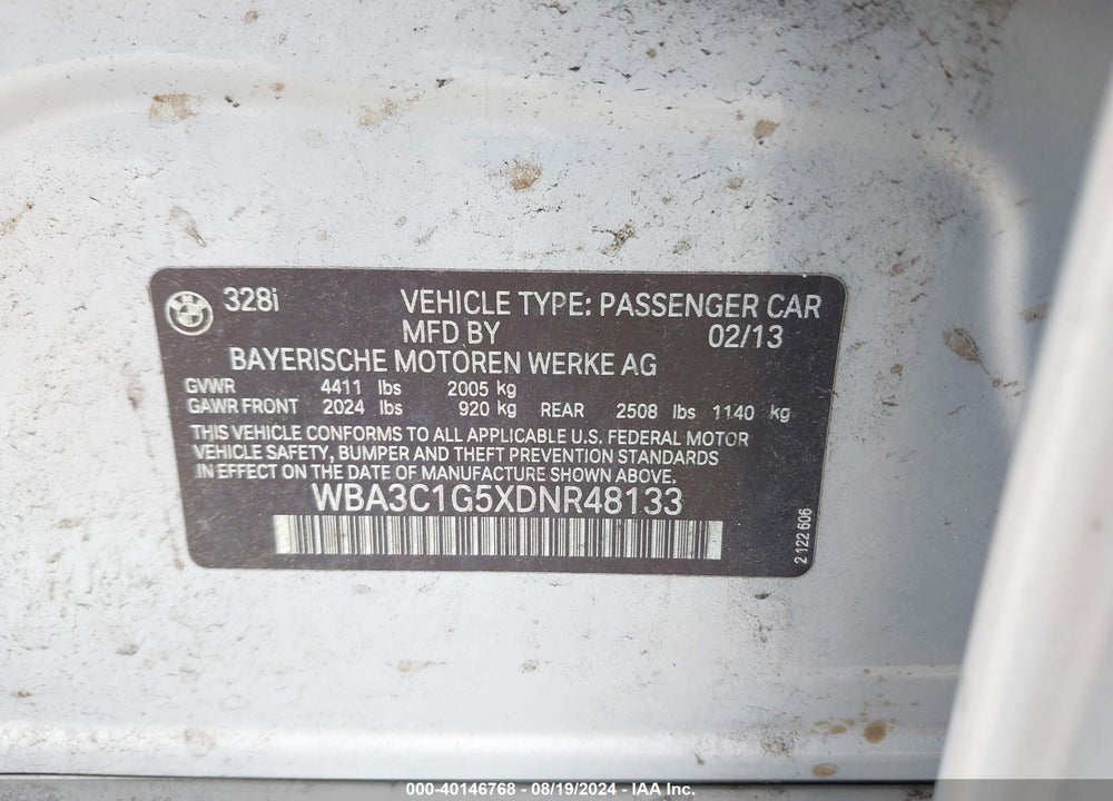 2013 BMW 328I VIN: WBA3C1G5XDNR48133