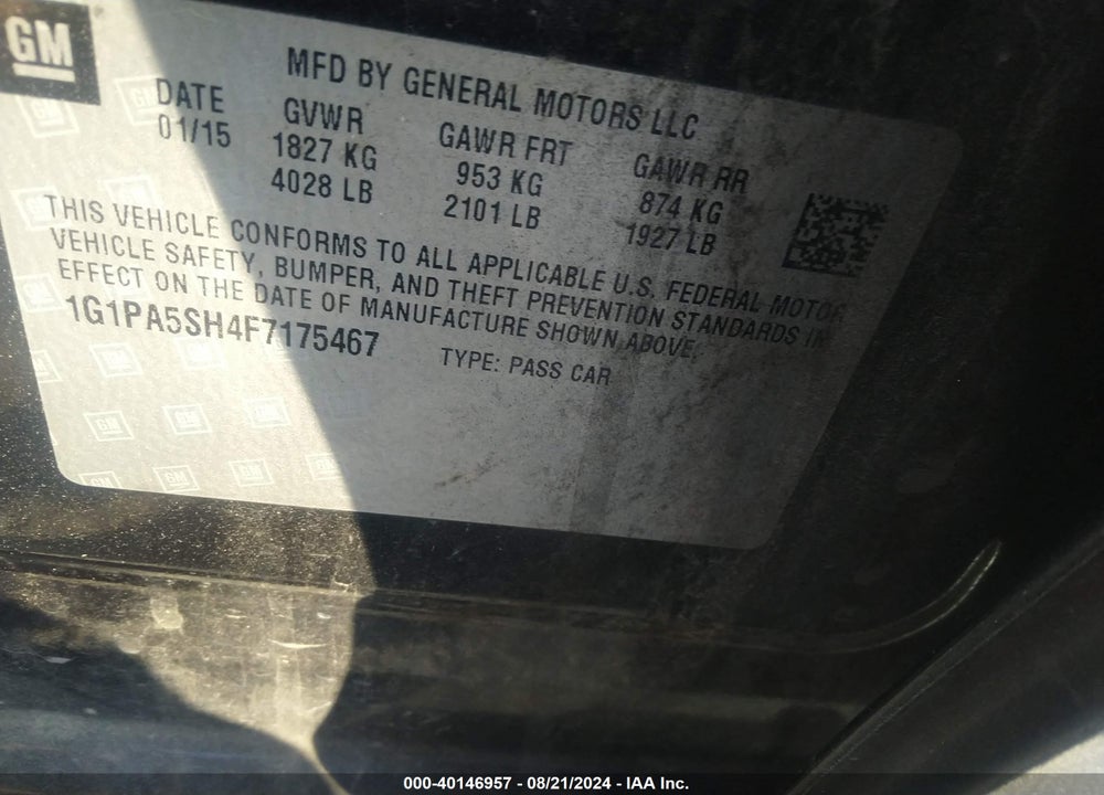 2015 CHEVROLET CRUZE LS AUTO VIN: 1G1PA5SH4F7175467