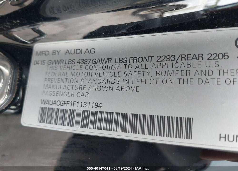 2015 AUDI A3 1.8T PREMIUM VIN: WAUACGFF1F1131194