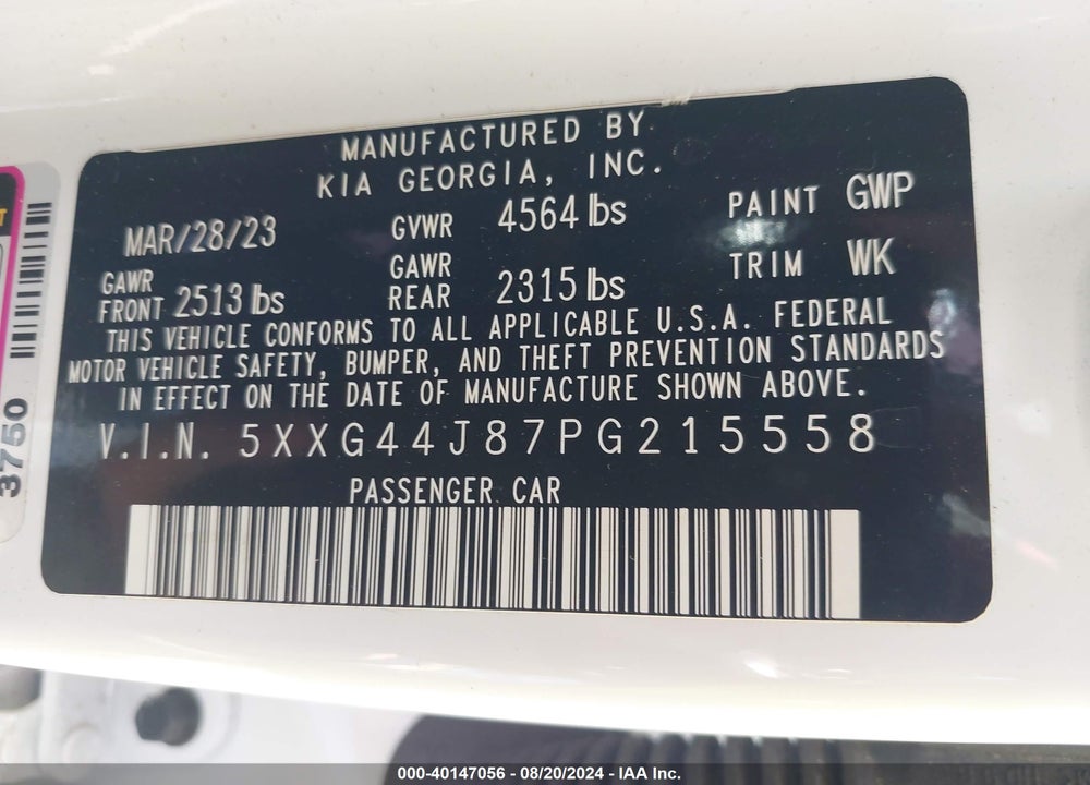 2023 KIA K5 GT VIN: 5XXG44J87PG215558