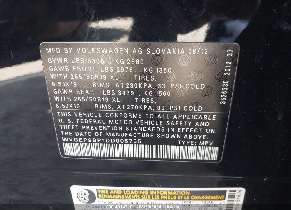 2013 VOLKSWAGEN TOUAREG TDI LUX VIN: WVGEP9BP1DD005735
