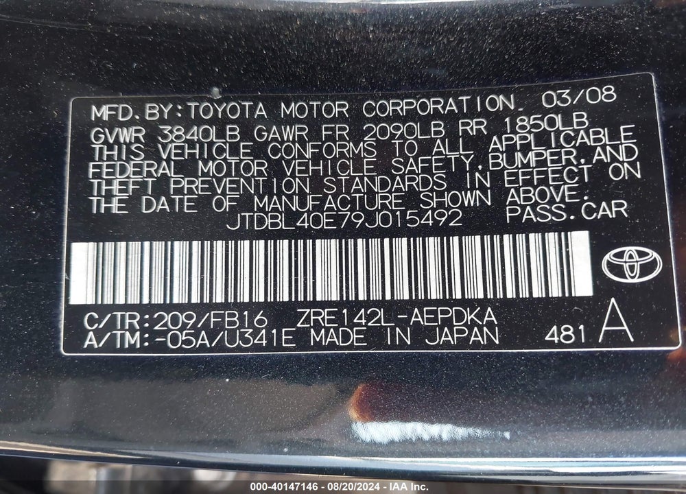 2009 TOYOTA COROLLA LE VIN: JTDBL40E79J015492