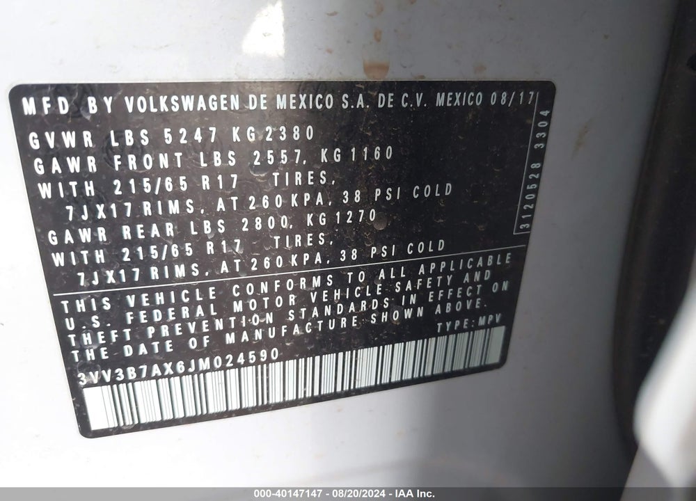 2018 VOLKSWAGEN TIGUAN 2.0T SE/2.0T SEL VIN: 3VV3B7AX6JM024590