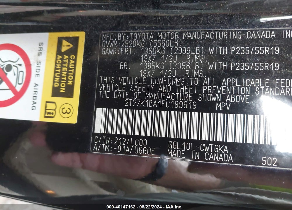 2015 LEXUS RX 350 VIN: 2T2ZK1BA1FC189619