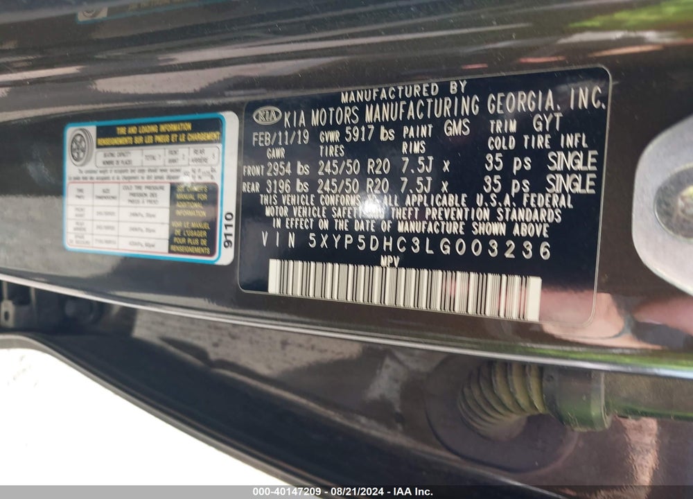 2020 KIA TELLURIDE SX VIN: 5XYP5DHC3LG003236