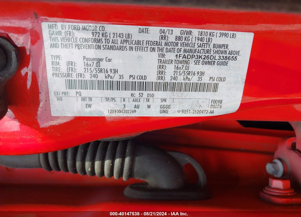 2013 FORD FOCUS SE VIN: 1FADP3K26DL338655