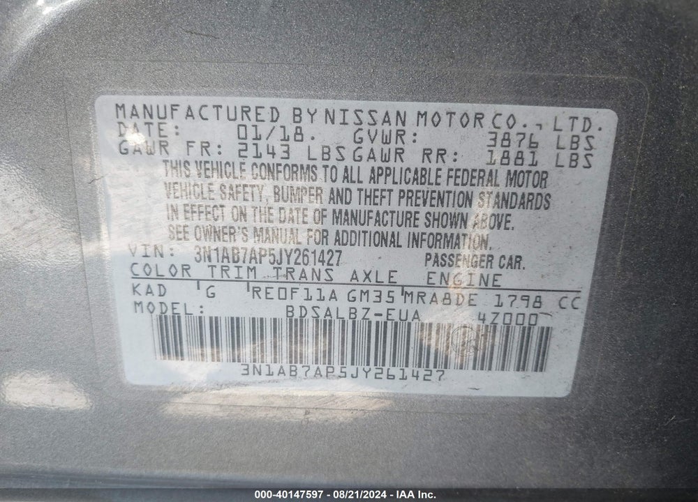 2018 NISSAN SENTRA S VIN: 3N1AB7AP5JY261427