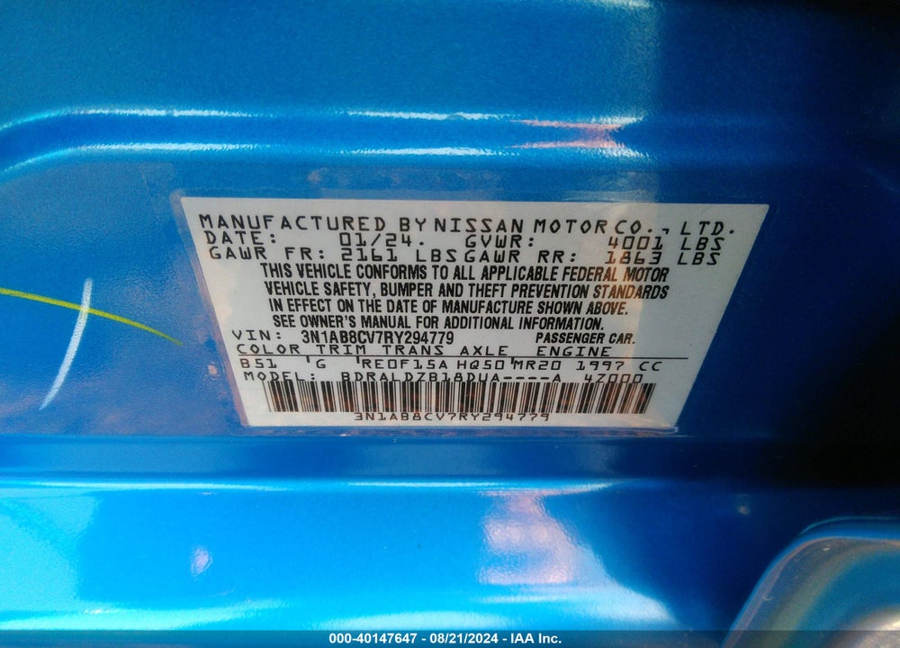 2024 NISSAN SENTRA SV XTRONIC CVT VIN: 3N1AB8CV7RY294779