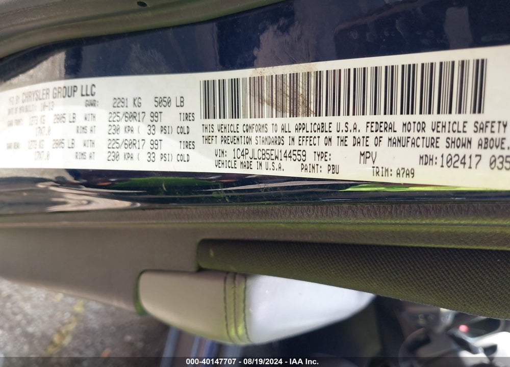2014 CHEROKEE JEEP  LATITUDE VIN: 1C4PJLCB5EW144559
