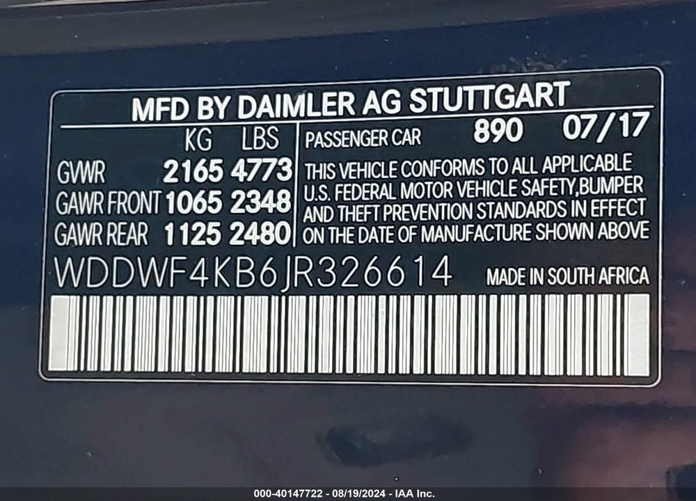 2018 MERCEDES-BENZ C 300 4MATIC VIN: WDDWF4KB6JR326614