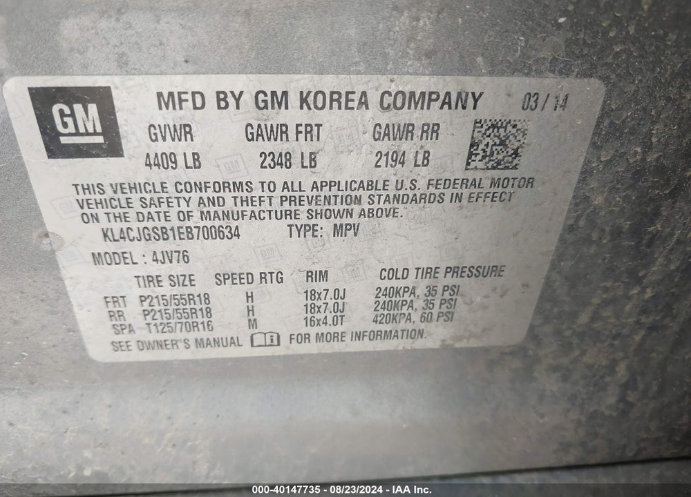 2014 BUICK ENCORE LEATHER VIN: KL4CJGSB1EB700634