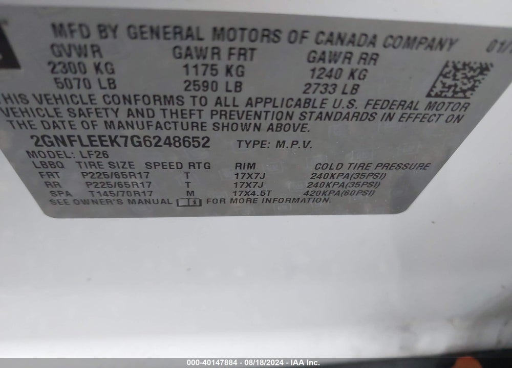 2016 CHEVROLET EQUINOX LS VIN: 2GNFLEEK7G6248652