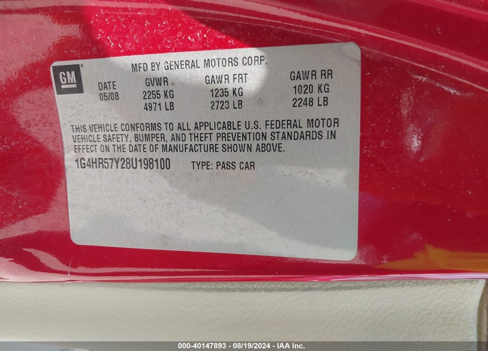 2008 BUICK LUCERNE CXL SPECIAL EDITION VIN: 1G4HR57Y28U198100