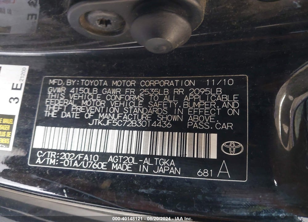 2011 SCION TC VIN: JTKJF5C72B3014436