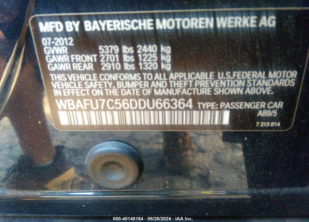 2013 BMW 535I XDRIVE VIN: WBAFU7C56DDU66364