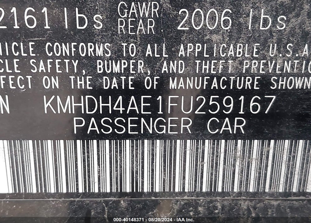 2015 HYUNDAI ELANTRA SE VIN: KMHDH4AE1FU259167
