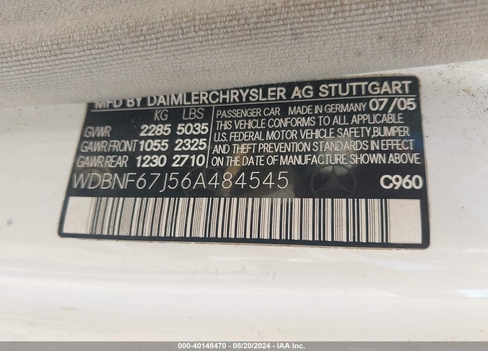 2006 MERCEDES-BENZ S 350 VIN: WDBNF67J56A484545