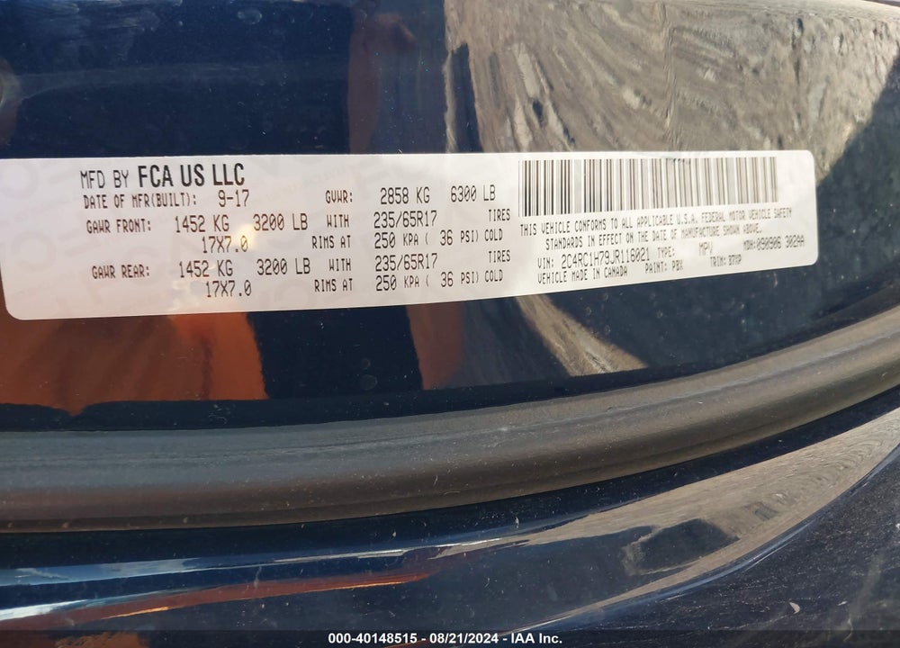 2018 CHRYSLER PACIFICA HYBRID TOURING PLUS VIN: 2C4RC1H79JR116021