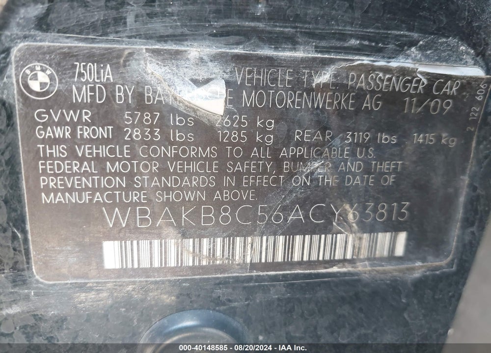2010 BMW 750LI VIN: WBAKB8C56ACY63813