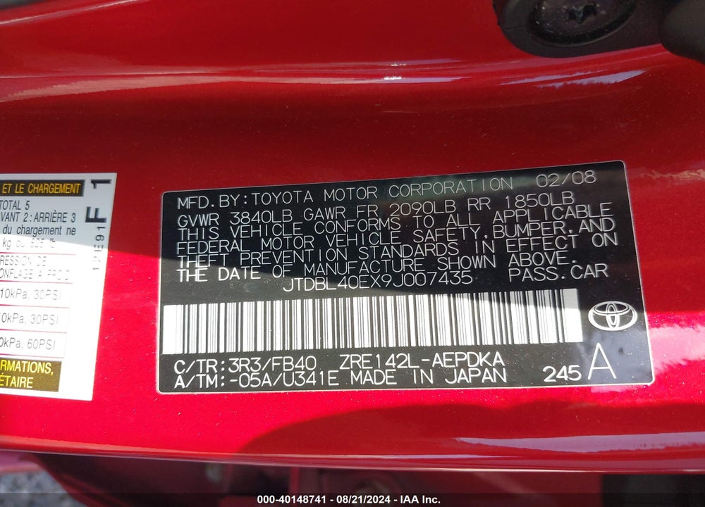 2009 TOYOTA COROLLA LE VIN: JTDBL40EX9J007435