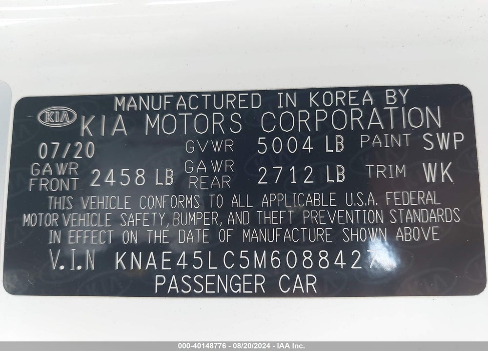 2021 KIA STINGER GT1 VIN: KNAE45LC5M6088427