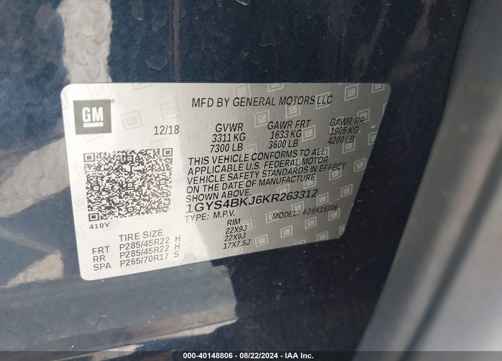 2019 CADILLAC ESCALADE LUXURY VIN: 1GYS4BKJ6KR263312