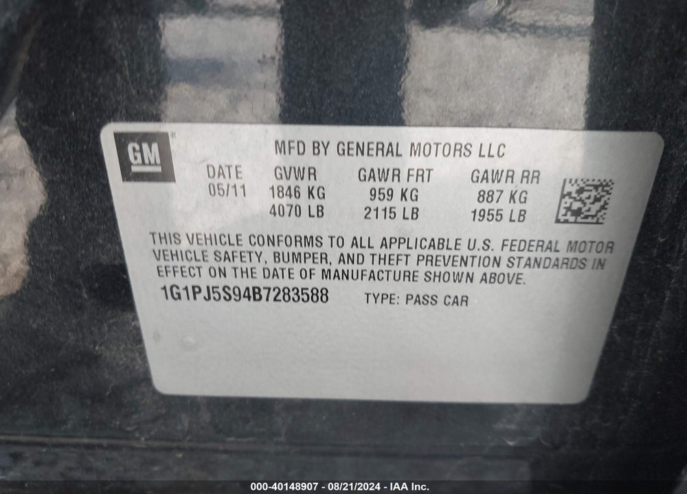 2011 CHEVROLET CRUZE ECO VIN: 1G1PJ5S94B7283588