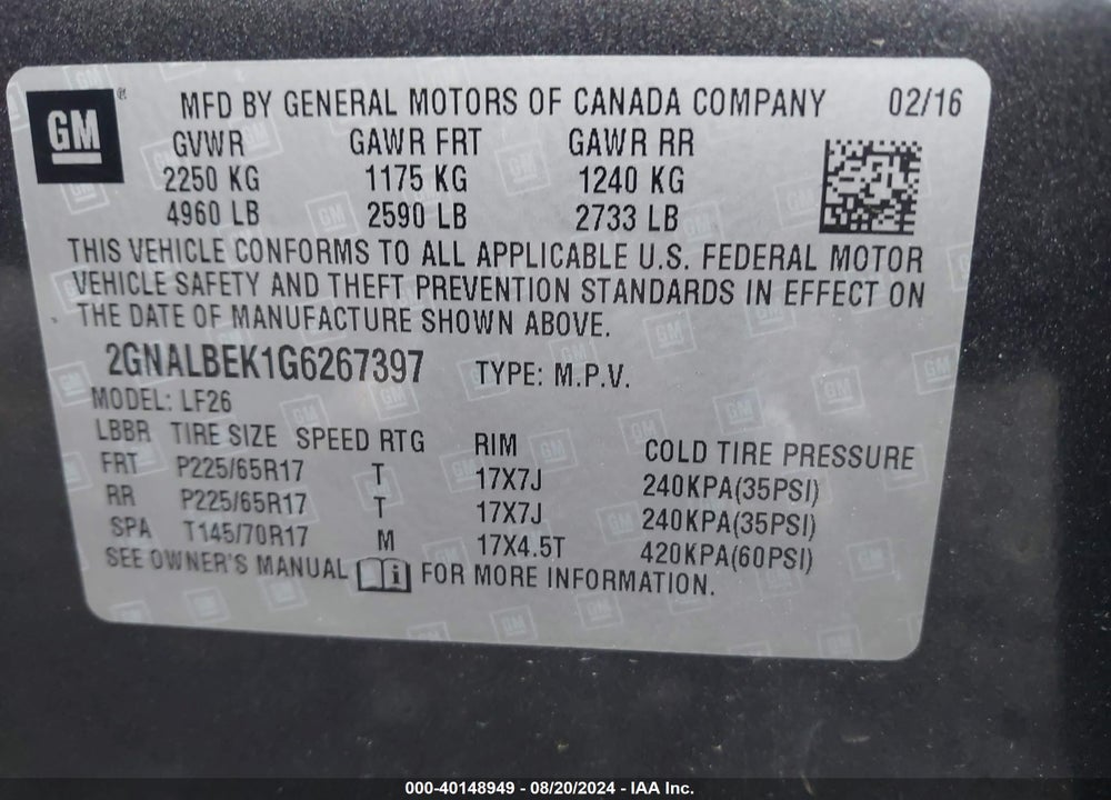 2016 CHEVROLET EQUINOX LS VIN: 2GNALBEK1G6267397
