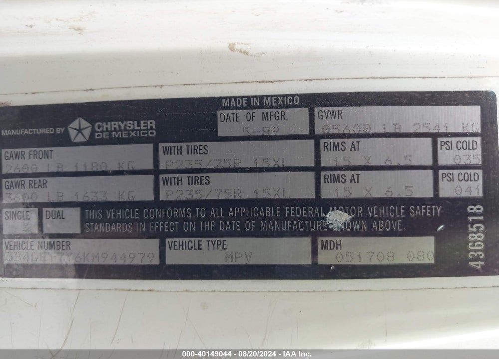 1989 DODGE RAMCHARGER AD-100 VIN: 3B4GE17Y6KM944979