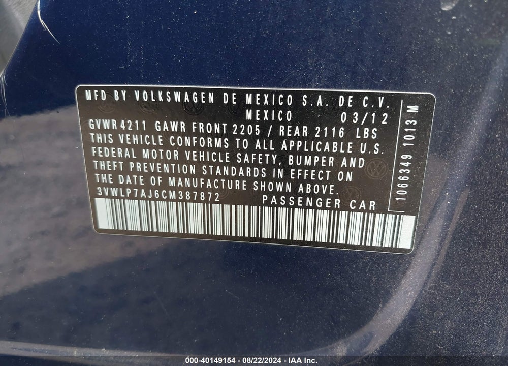 2012 VOLKSWAGEN JETTA 2.5L SEL PREMIUM VIN: 3VWLP7AJ6CM387872