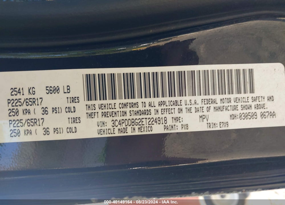 2014 DODGE JOURNEY SXT VIN: 3C4PDDBG2ET224918