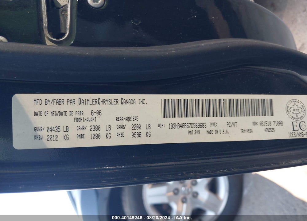 2007 DODGE CALIBER SXT VIN: 1B3HB48B57D569683