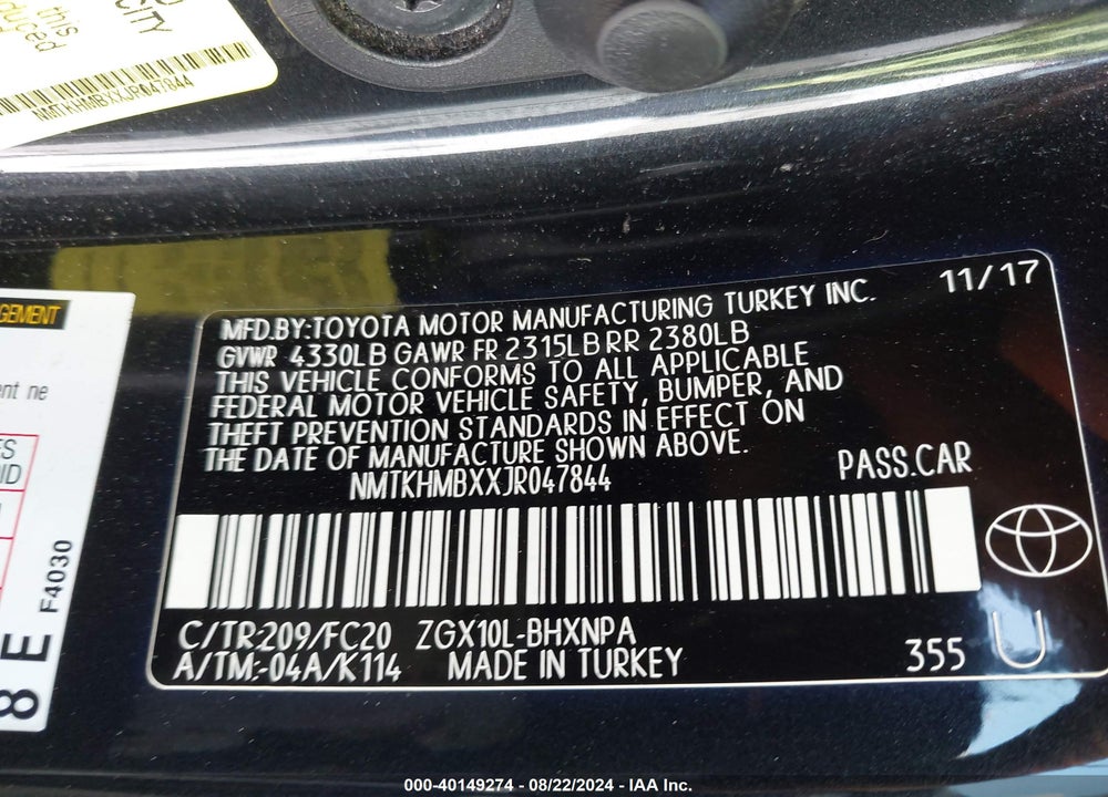 2018 TOYOTA C-HR XLE VIN: NMTKHMBXXJR047844
