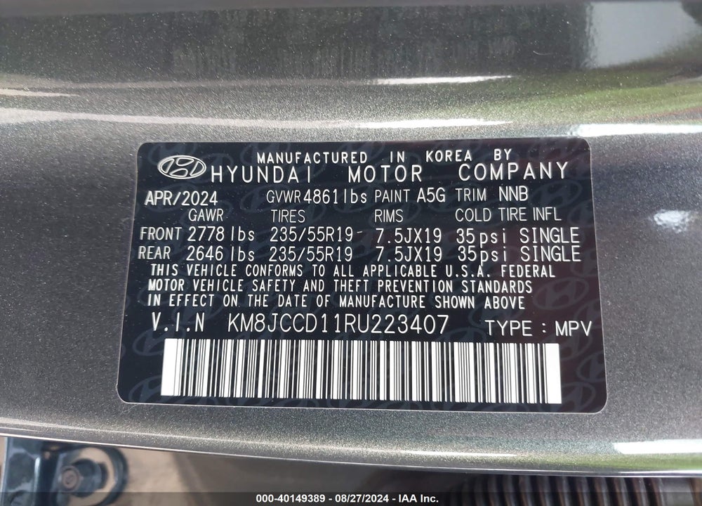 2024 HYUNDAI TUCSON HYBRID SEL CONVENIENCE VIN: KM8JCCD11RU223407