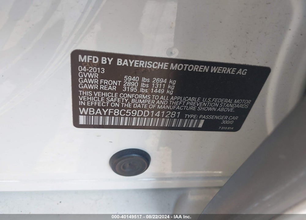 2013 BMW 750LI XDRIVE VIN: WBAYF8C59DD141281