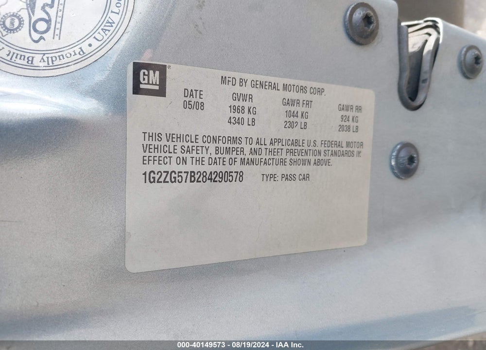 2008 PONTIAC G6 VIN: 1G2ZG57B284290578