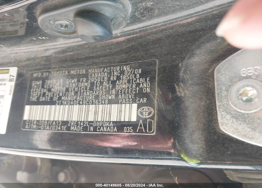 2009 TOYOTA MATRIX VIN: 2T1KU40E49C016348