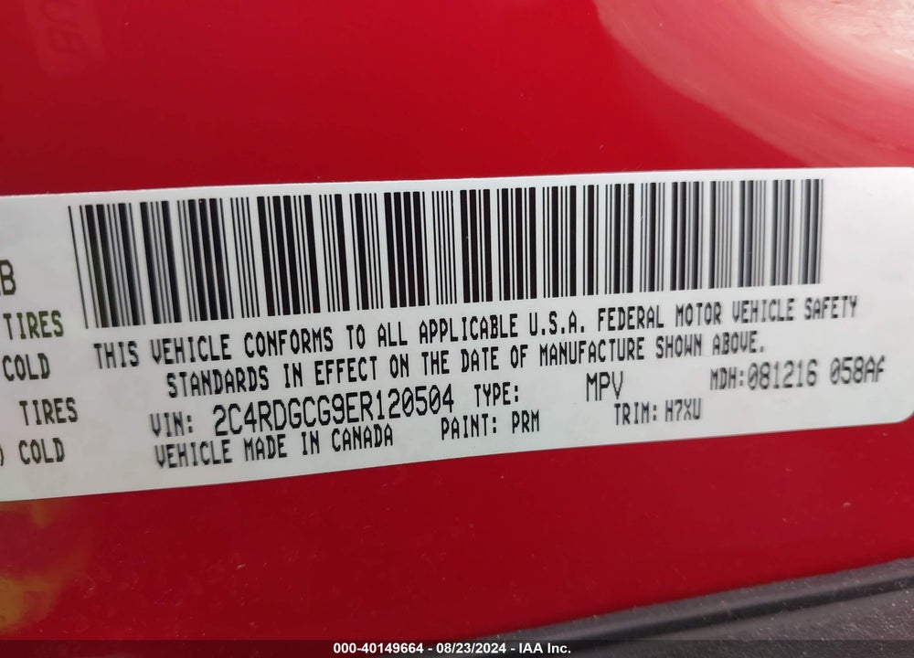 2014 DODGE GRAND CARAVAN SXT VIN: 2C4RDGCG9ER120504