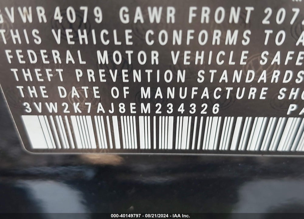 2014 VOLKSWAGEN JETTA 2.0L S VIN: 3VW2K7AJ8EM234326