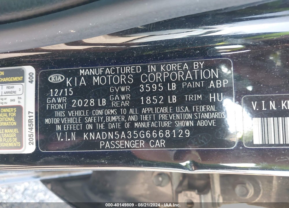 2016 KIA RIO SX VIN: KNADN5A35G6668129