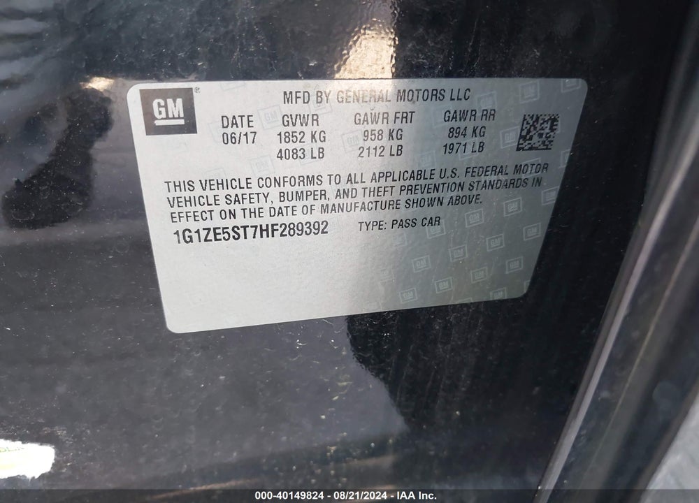 2017 CHEVROLET MALIBU 1LT VIN: 1G1ZE5ST7HF289392