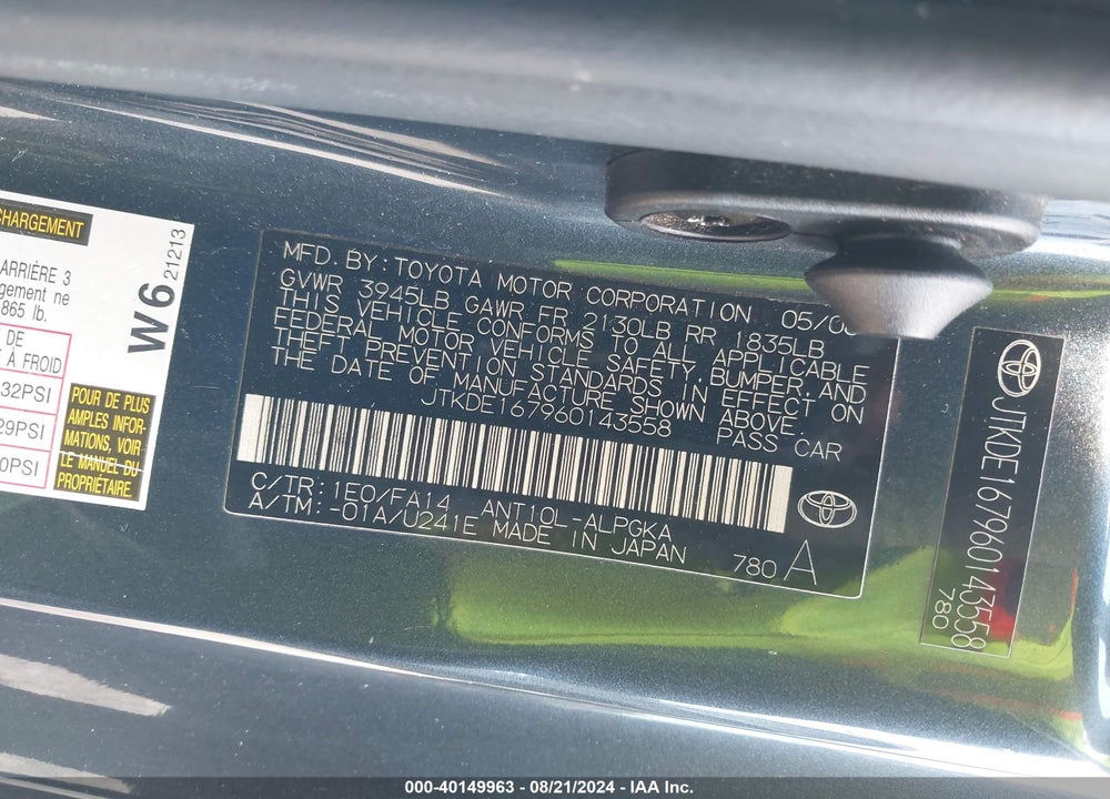 2006 SCION TC VIN: JTKDE167960143558