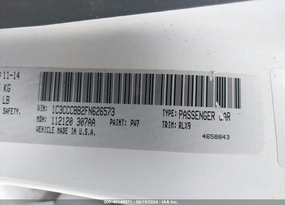 2015 CHRYSLER 200 S VIN: 1C3CCCBB2FN626573