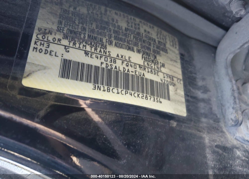 2012 NISSAN VERSA 1.8 S VIN: 3N1BC1CP4CK287356
