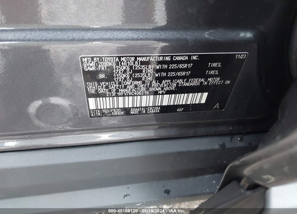 2024 TOYOTA RAV4 LE VIN: 2T3F1RFV7RC406219